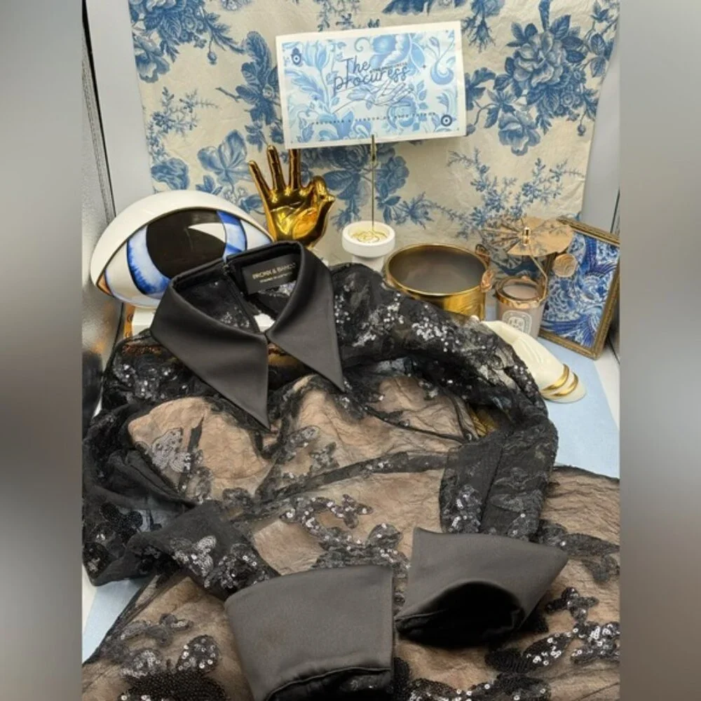 🆕 BRONX & BANCO 🧿 NWOT Maraya Jasmine Black Sequin Lace Mini Dress, Sz XS US 2 - Picture 12 of 15